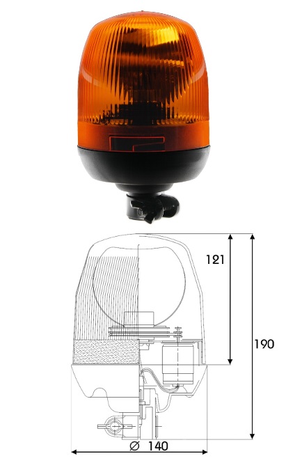 Maják výstražný oranžový 12/24V H1 na trubku s kloubem PRO-EUROLINE