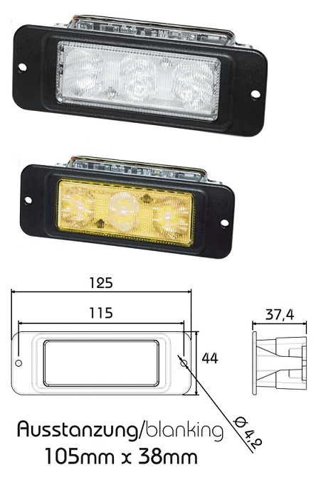 Svítilna výstražná oranžová záblesková do nárazníku PRO-M-STROBE 12/24V LED IP54 /ADR/GGVS