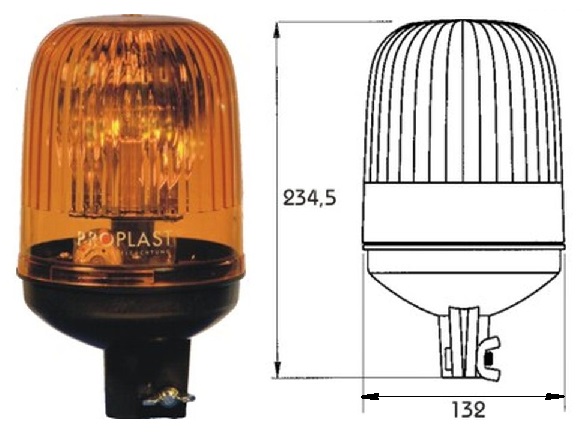 Maják výstražný oranžový 12/24V H1 na trubku bez kloubu