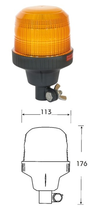 Maják výstražný oranžový 12/24V XENON 8W na trubku bez kloubu, IP65