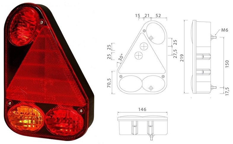 Svítilna zadní P s trojúhelníkem EARPOINT III /ASPÖCK