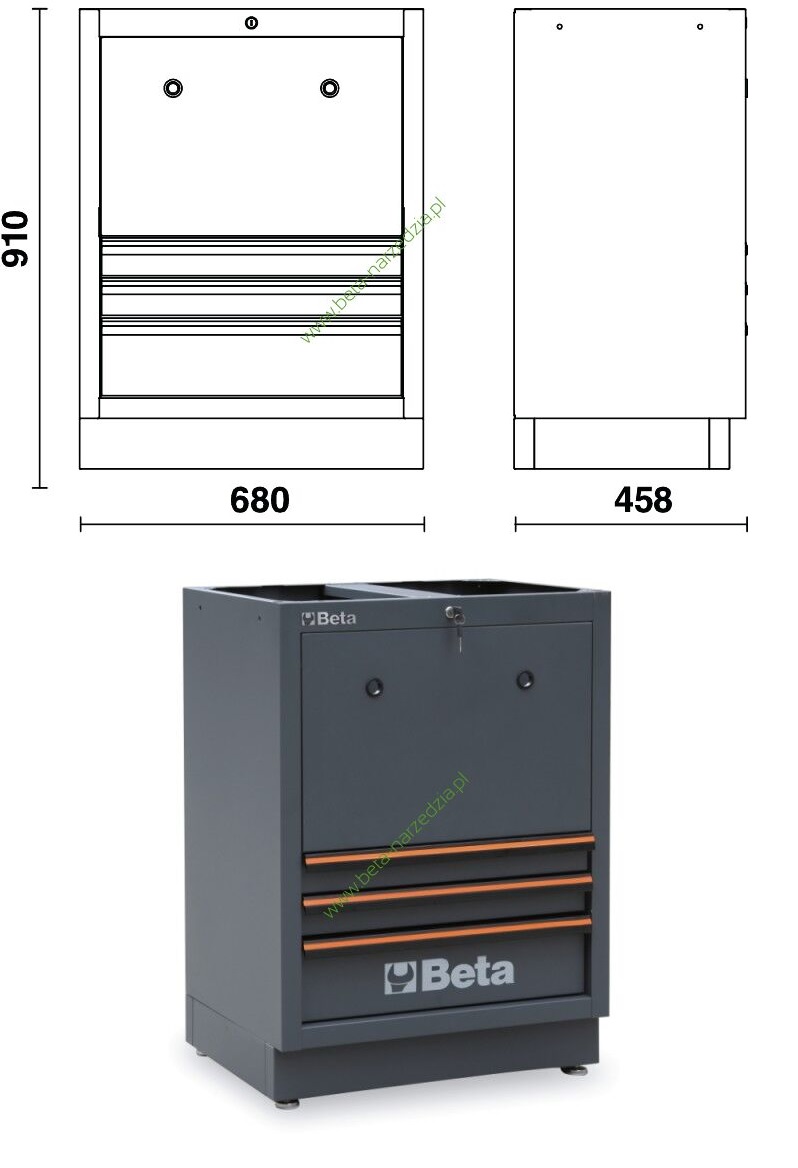 Skříň dílenská kombinovaná - navják + 3 zásuvky C45PRO BETA 4500