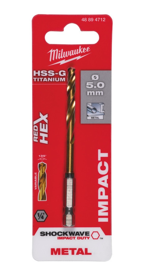 Vrták na kov RED HEX HSS-G TiN pr. 5,0mm, pro rázové utahováky