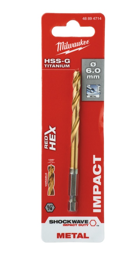 Vrták na kov RED HEX HSS-G TiN pr. 6,0mm, pro rázové utahováky