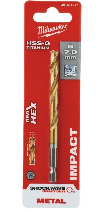 Vrták na kov RED HEX HSS-G TiN pr. 7,0mm, pro rázové utahováky