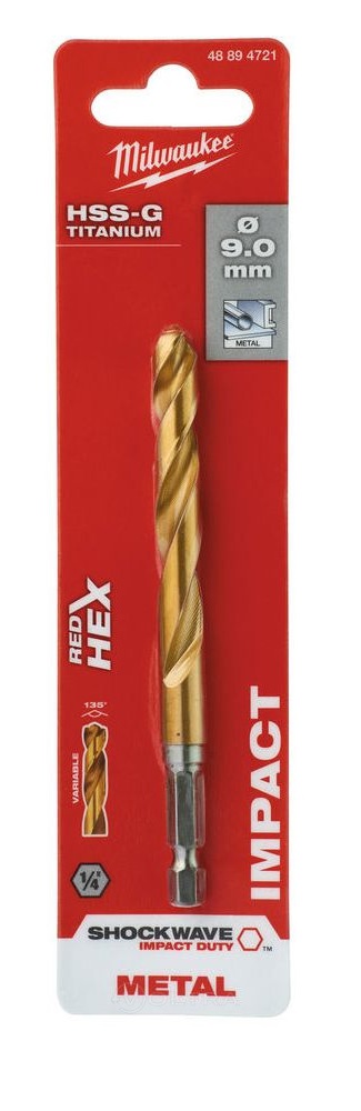 Vrták na kov RED HEX HSS-G TiN pr. 9,0mm, pro rázové utahováky