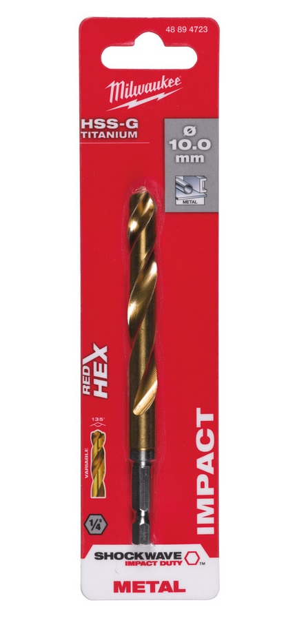 Vrták na kov RED HEX HSS-G TiN pr.10,0mm , pro rázové utahováky