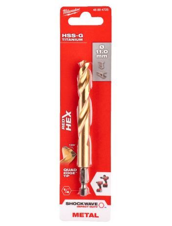 Vrták na kov RED HEX HSS-G TiN pr.11,0mm , pro rázové utahováky