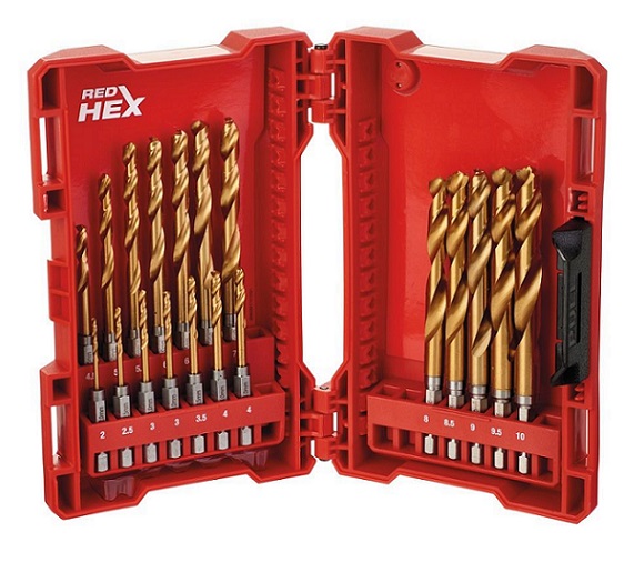 Vrták na kov RED HEX HSS-G TiN - sada 19 ks, pro rázové utahováky
