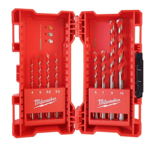 Sada vrtáků do betonu 8 ks - pr.4×90 mm, pr.5 /5,5 /5,5 /6 /7×100 mm, pr.8/10×150