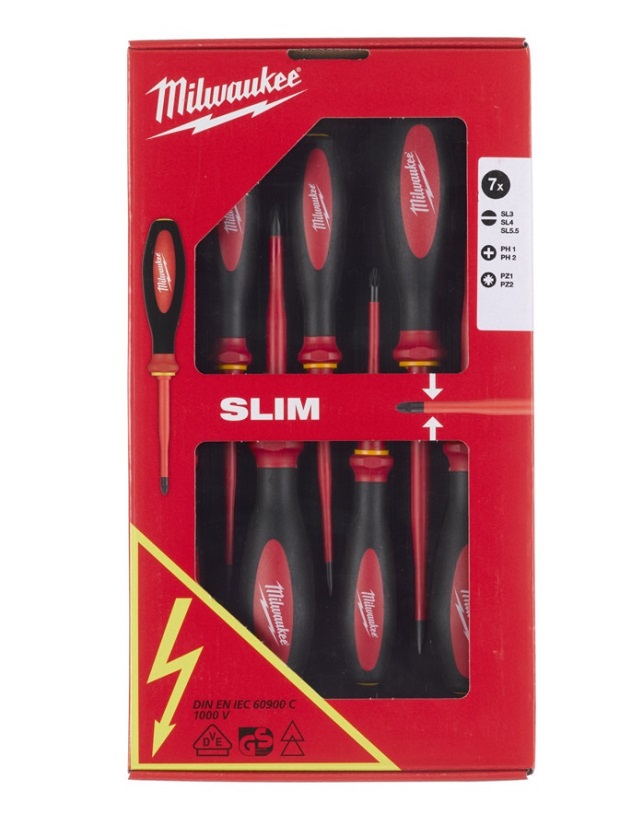 Šroubovák elektro VDE Slim - sada 7ks / SL3 / SL4 / SL 5.5 / PH1 / PH2 / PZ1 / PZ2