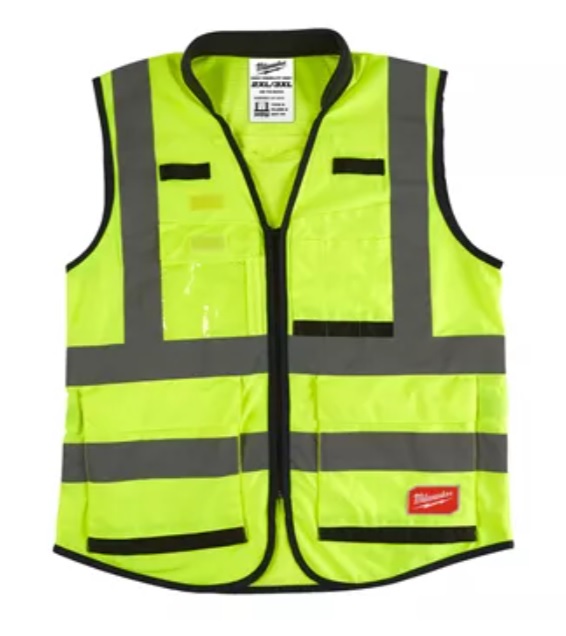Vesta výstražná žlutá PREMIUM HIGH VISIBILTY, 15 kapes, variabilní velikost 2XL-3XL