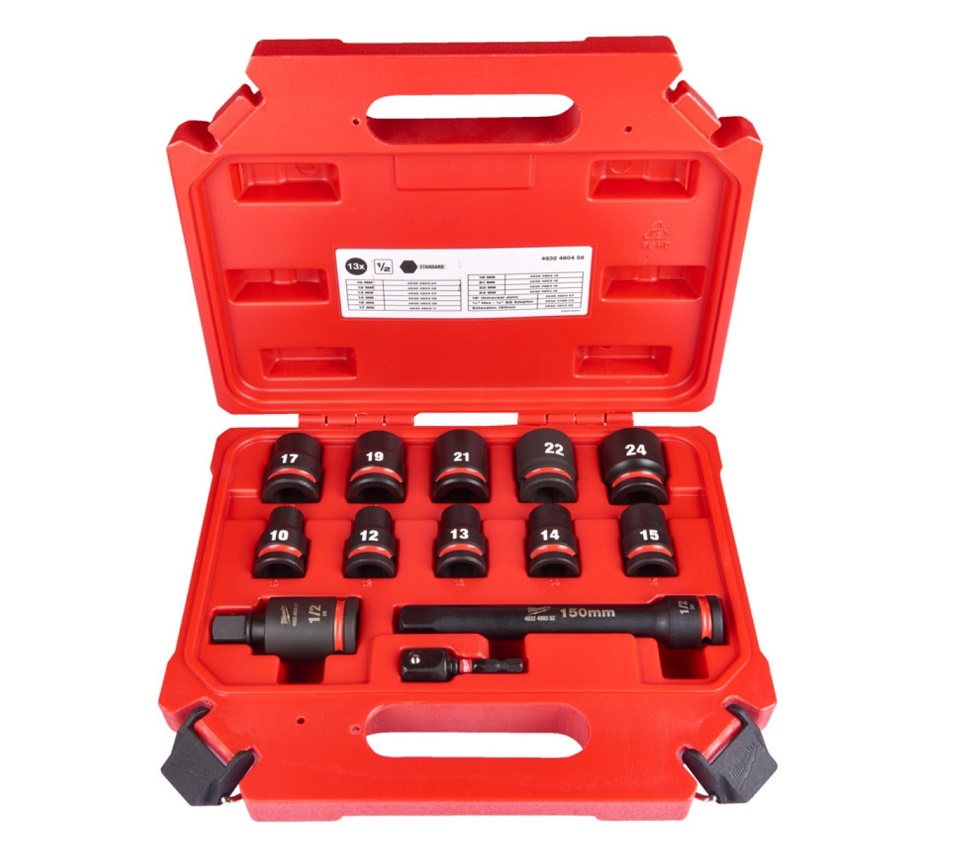 Hlavice úderová krátká  SHOCKWAVE™ - sada 1/2" 10,12,13,14,15,17,19,21,22,24 + adaptér HEX