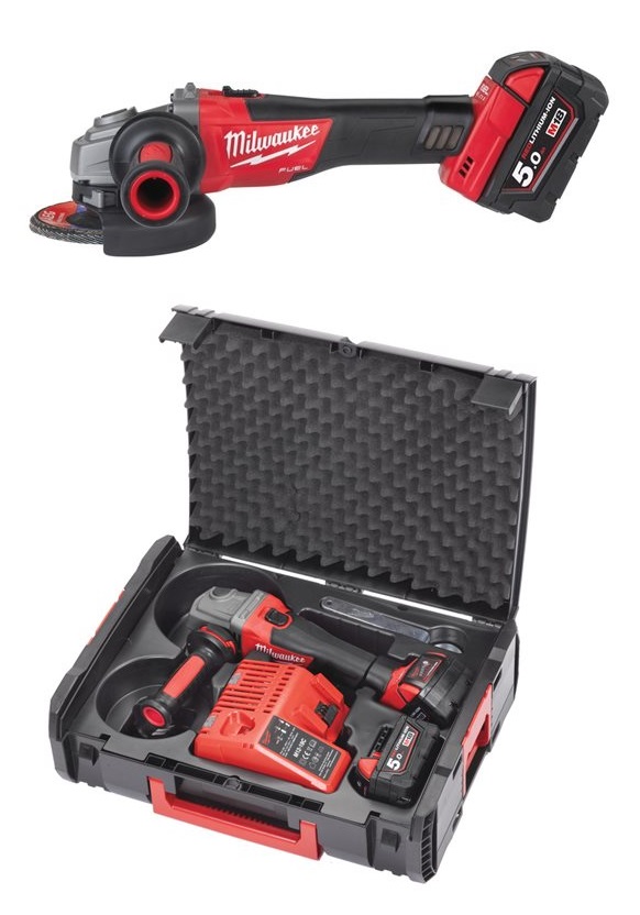 Bruska úhlová AKU M18 CAG125X-502X 18V/ 125mm/8500 ot.+2x bater 5.0Ah,nabíječka M12-18FC 