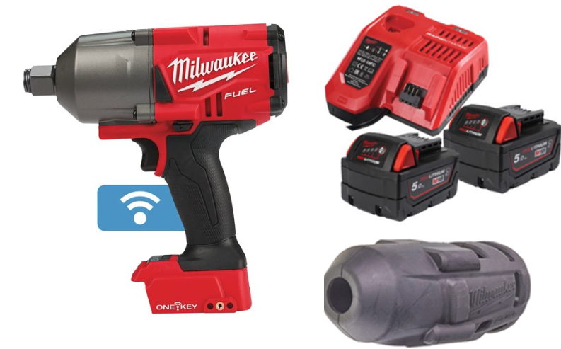 Utahovák rázový AKU M18ONEFHIWF34-502X 3/4"18V/2034Nm,2xbaterie5Ah,nabíječka,objímka gum.