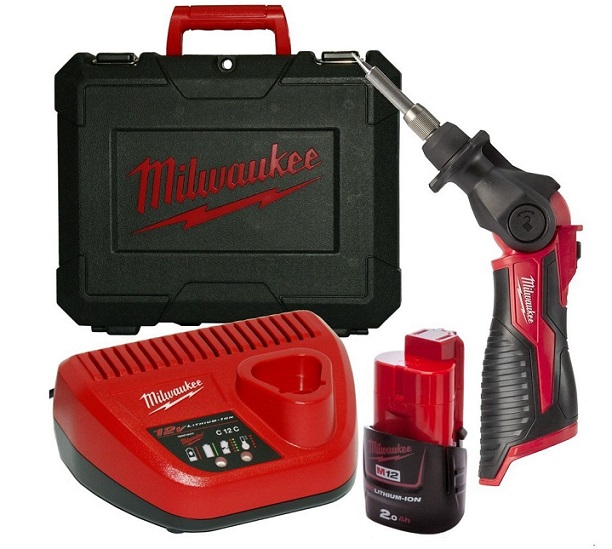 Páječka AKU M12 SI-201C 12V/ 400°C, 2x pájecí hrot, baterie 2.0Ah, kufr