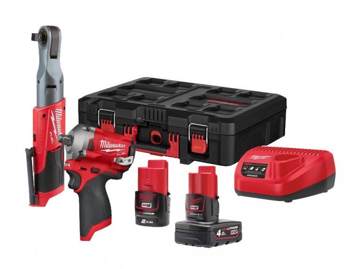 Sada AKU - M12FPP2AV-422P M12 COMBO KIT IN2 ráčna kompaktní /utahovák rázový 1/2"