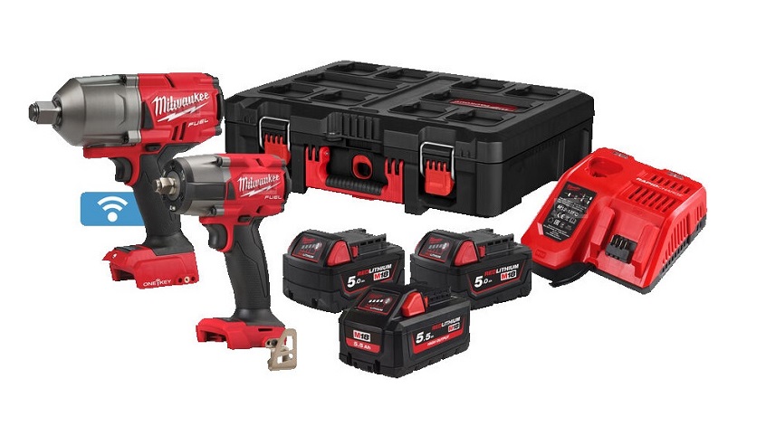 Sada nářadí AKU M18 FPP2AS-553P rázový utahovák 1/2" + 3/4", 3xbaterie,nabíječka,kufr