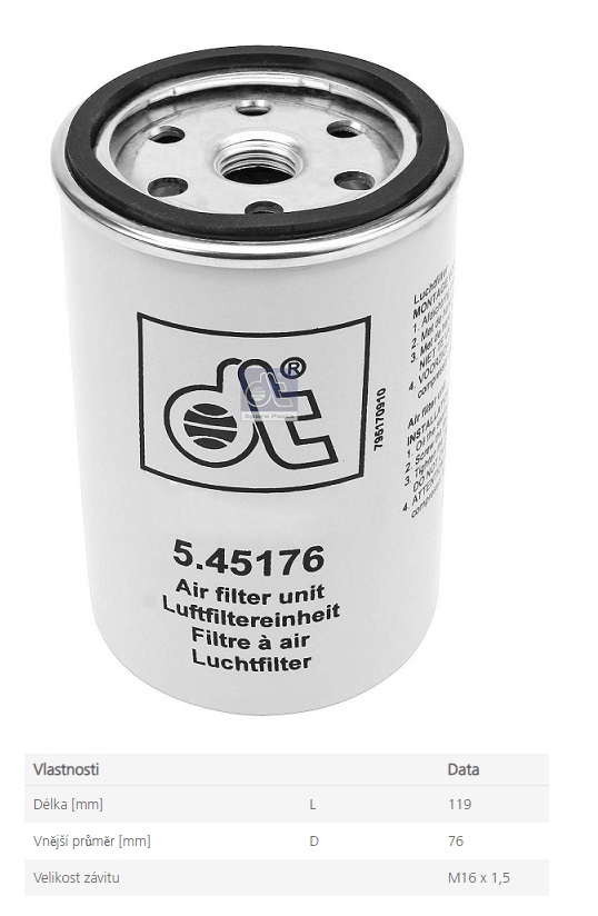 Filtr vzduchu AdBlue DAF LF45 IV, LF5 IV, CF75 IV, XF95, XF105, IVECO, FIAT, SOLARIS, VW