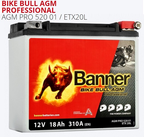 Motobaterie BANNER  18Ah/310A ETX Bike Bull AGM PROfessional 175x88x155mm
