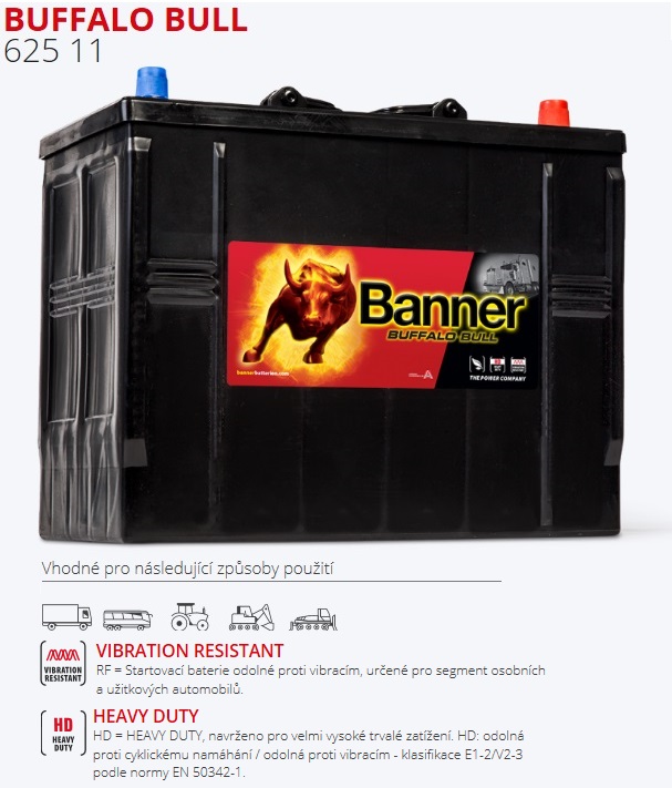 Autobaterie BANNER 125Ah/760A Buffalo Bull JCB 3XC, DAF LF /345x172x283/