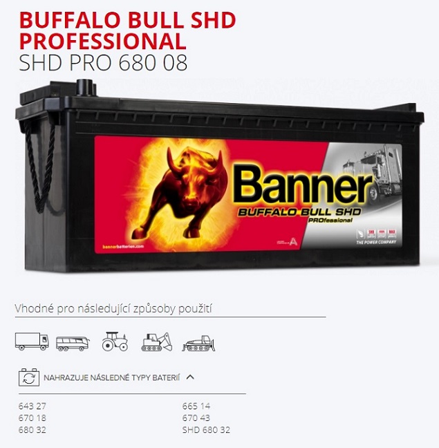 Autobaterie BANNER 180Ah/1000A Buffalo Bull SHD Professional /514x223x195/