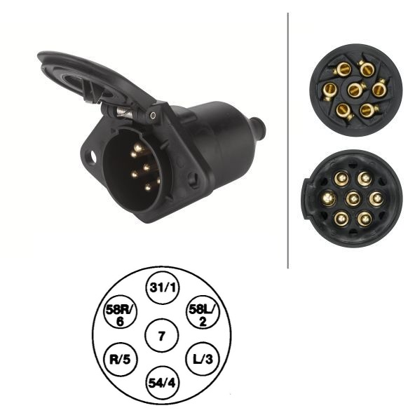 Zásuvka elektrická 24V/7pin 1185 N-Typ, šroubovací kontakty, plastová