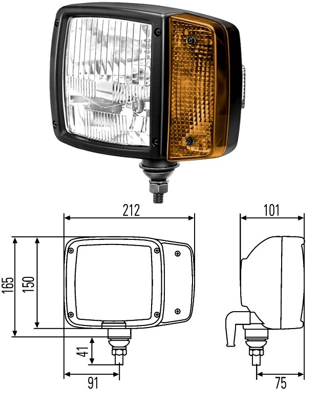 Světlomet hlavní 12V (H7,P21W,H3,T4W) se směrovkou L KOMATSU, KRAMER, CLASS, TEREX, VOLVO