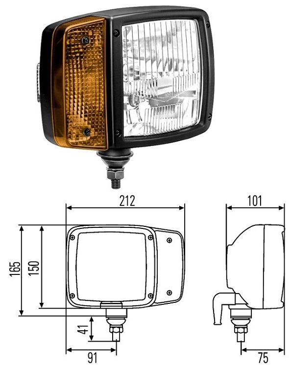 Světlomet hlavní 12V (H7,P21W,H3,T4W) se směrovkou P KOMATSU, KRAMER, CLASS, TEREX, VOLVO