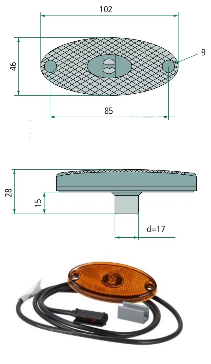 Svítilna poziční 24V FLATPOINT II LED oranžová s kabelem 1,5m, návěs KÖGEL