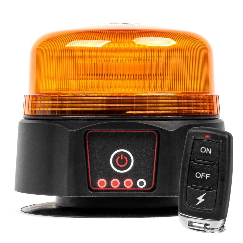 Maják výstražný jednozáblesk 12V/24V 39xLED/19W, magnetický, AKU 7,4V/ dálkové ovládání