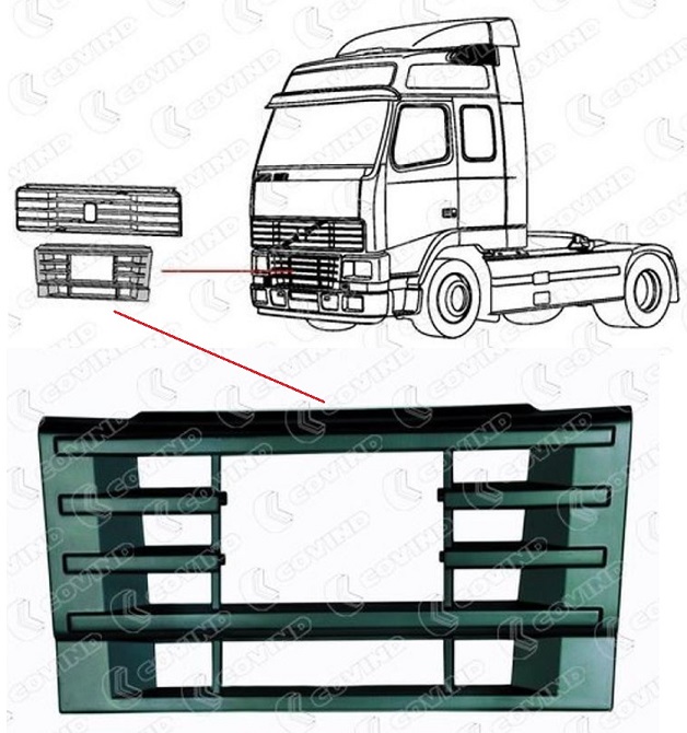 Mřížka masky kabiny spodní VOLVO FH12, FH16, FM10, FM12