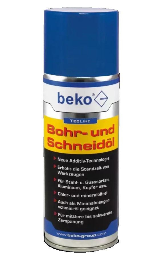 Olej vrtací a řezný pro ocel, litinu, hliník a měď - sprej BEKO Tecline, 400ml