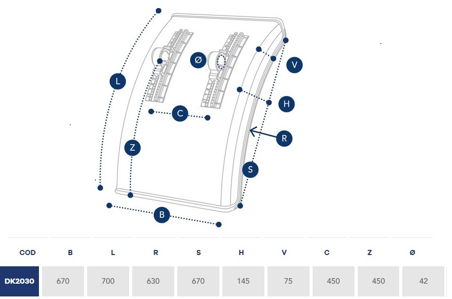 Blatník návěs/ přívěs 670x700x670/145 částečný s nastavitelnými držáky, bez bílého pásku