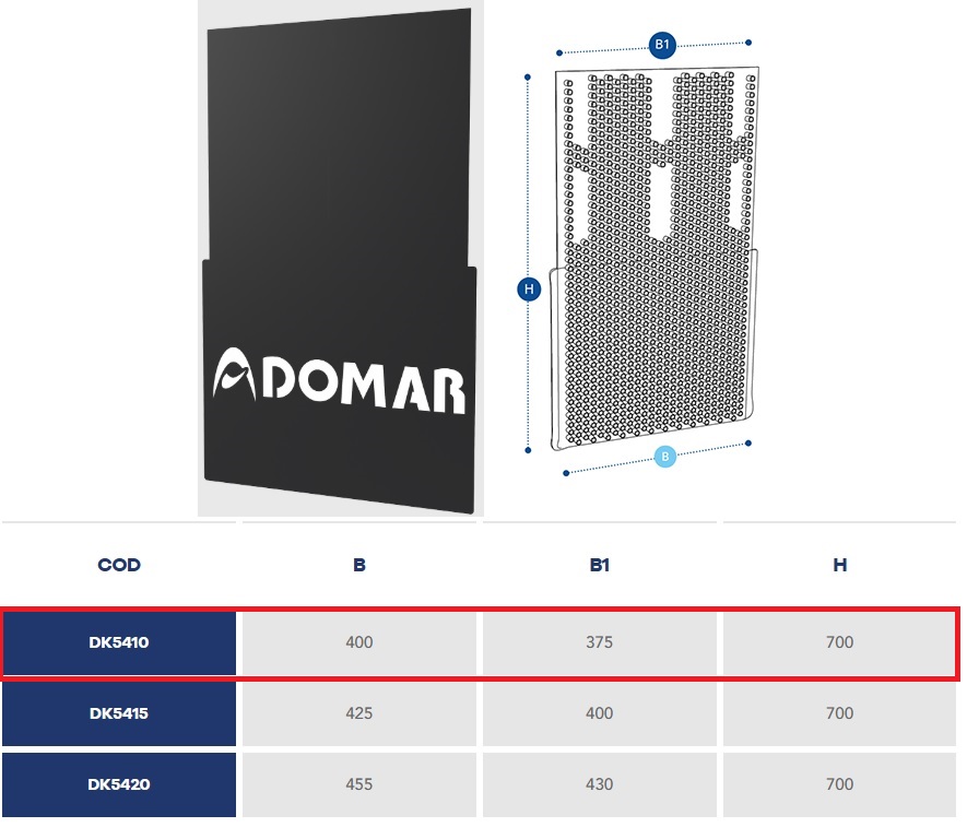 Zástěrka s lapačem nečistot 400/375x700 s montážní sadou pro blatníky DOMAR