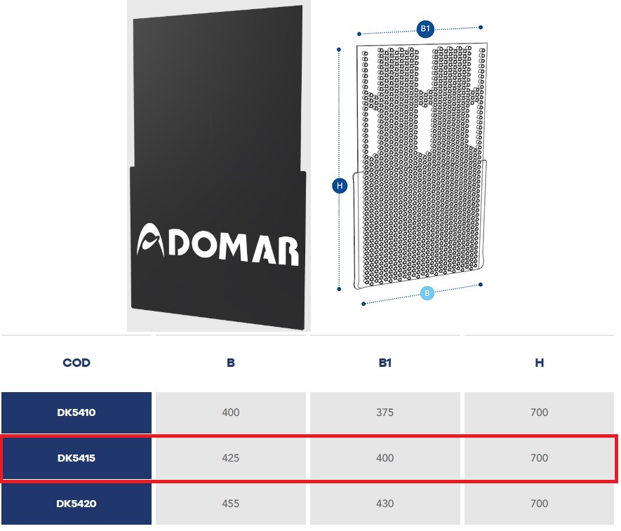 Zástěrka s lapačem nečistot 425/400x700 s montážní sadou pro blatníky DOMAR