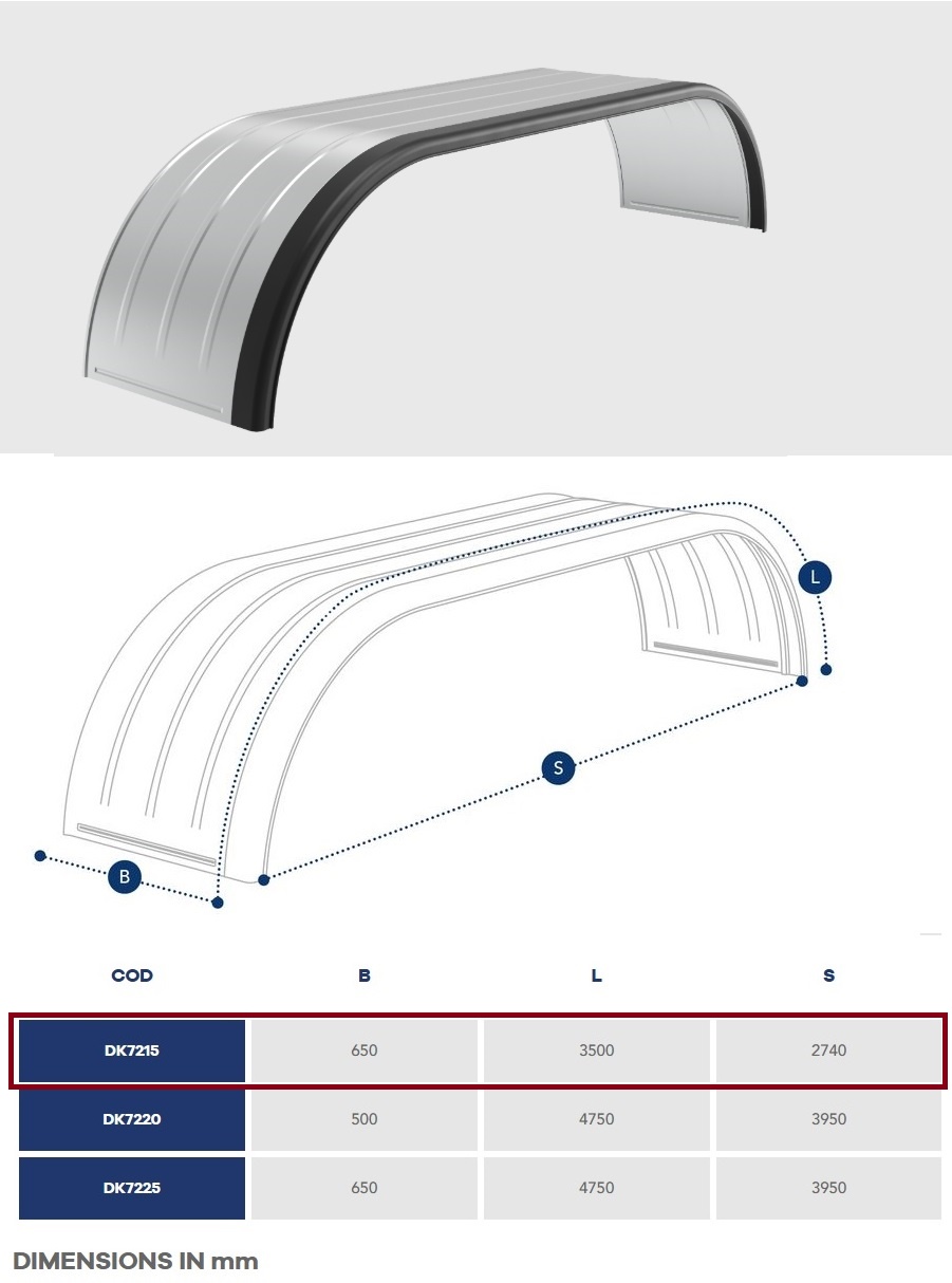 Blatník zadní pozink - na dvě nápravy /tandem/ 650x2740/3500 gumový lem