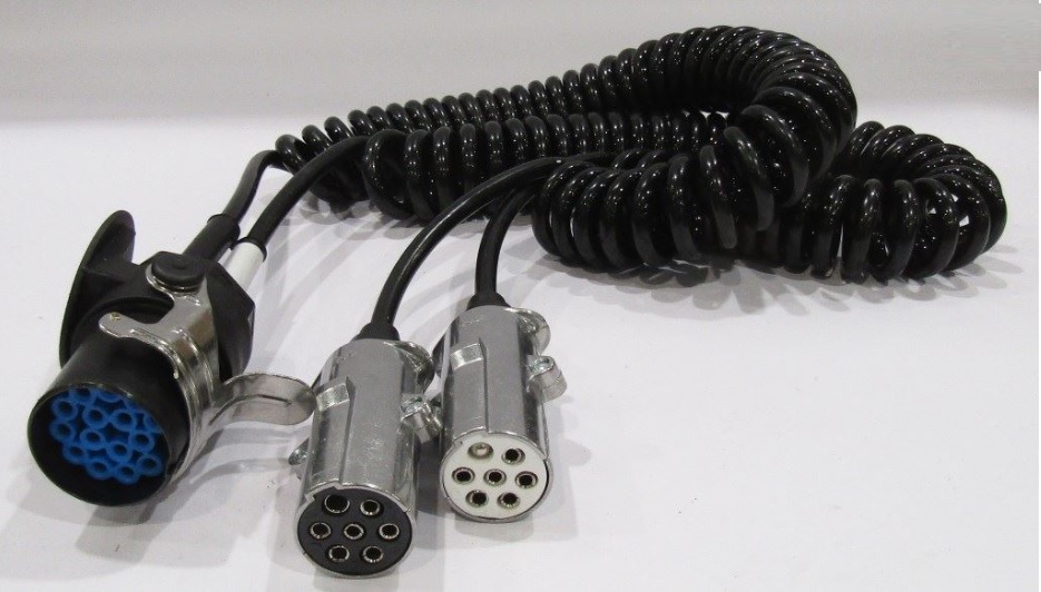 Kabel propojovací 15pin 24V /2x7pin 24V spirálový, zástrčka plast/kov 4,5m