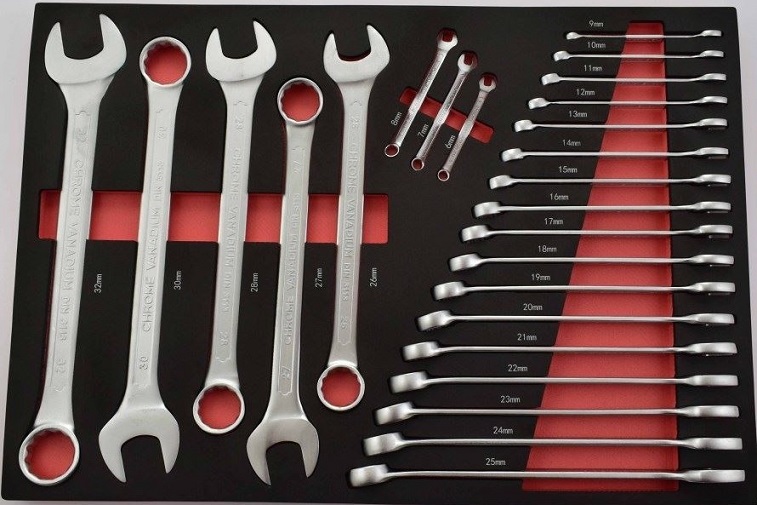 Sada nářadí do vozíku - klíč očkoplochý 6-32mm, 25 ks