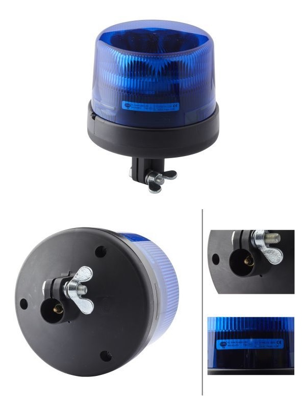 Maják výstražný zábleskový 12V/24V LED KL7000, modrý, kabel 0,2m, na trubku