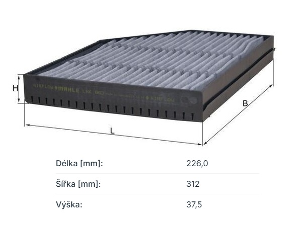 Filtr vzduchu kabiny s aktivním uhlím MERCEDES Actros MP4/MP5, Antos od 2012,Arocs od 2013