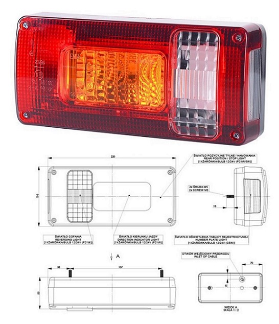 Svítilna zadní sdružená P 12V/24V P21W/5W/C5W