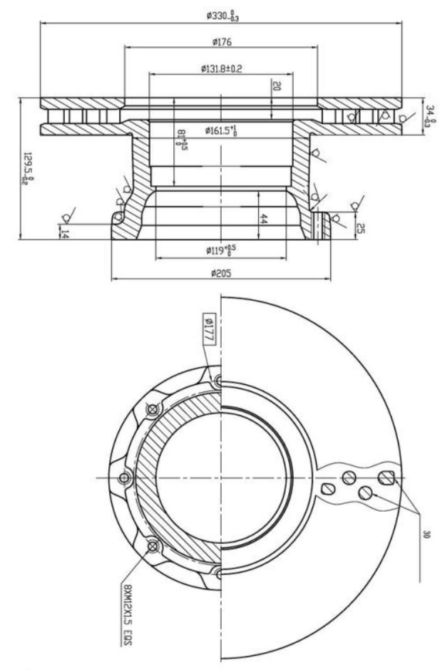 Kotouč brzdový 330x34x129,5 ZN MAN TGA,TGM,TGS,TGX,F2000,L2000, MERCEDES Atego