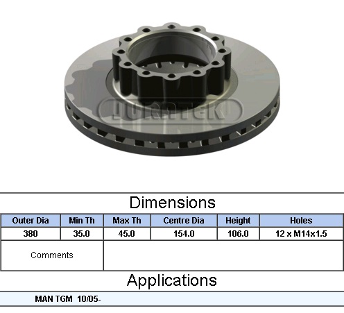 Kotouč brzdový 380x45x106/19,5" PN MAN TGM od 2005