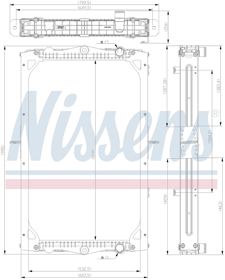 Chladič vody 850x549x56 s rámem DAF XB od 2024, CF/LF od 2013,