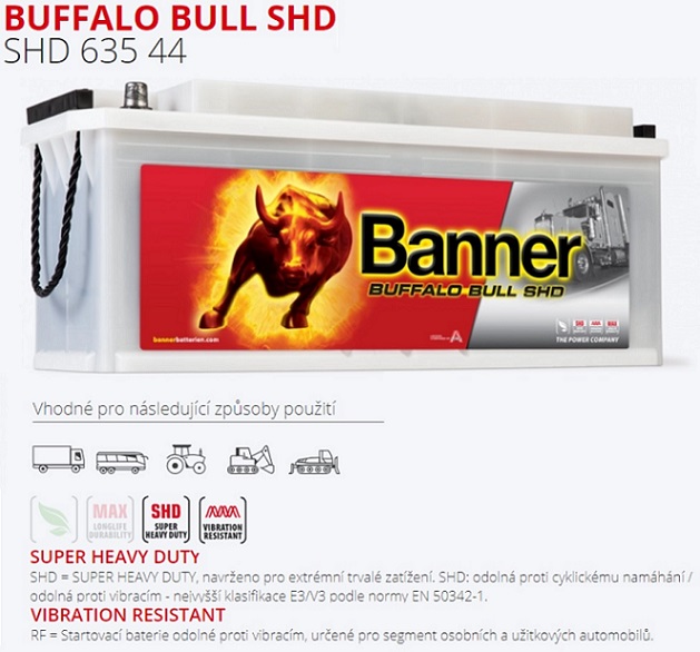 Autobaterie BANNER 135Ah/900A Buffalo Bull SHD /514x175x210/, stavební stroje