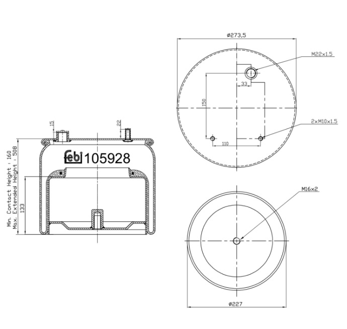 Vlnovec pérování kompletní - železný zvon  DAF CF65, CF75, CF85, LF45, LF55, XF95, XF10