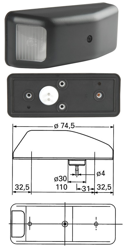 Svítilna poziční kabiny horní bílá L/P RVI Magnum
