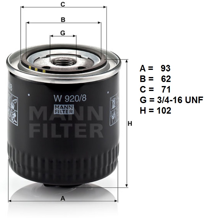 Filtr oleje W 920/8 DESTA, MULTICAR, ŠKODA Felicia 1,9D