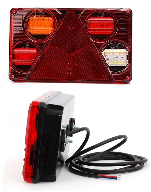 Svítilna zadní 5-dílná L 12V/24V LED s trojúhelníkem bez osvětlení SPZ, kabel 1,95m